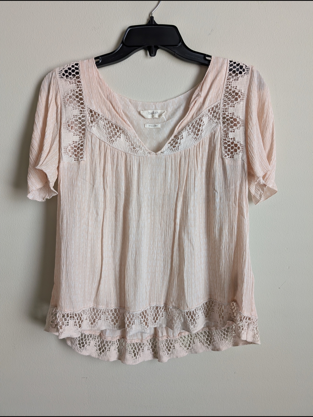 ba&sh Paris Rare Blush/ Pink Lace Crochet-Trim Boho Summer Top Size 6, S-M